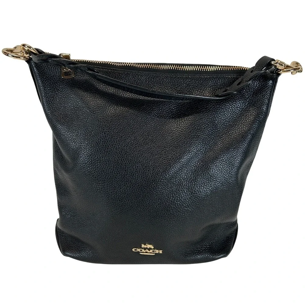 Coach Abbey Duffle Black Pebbled Leather Shoulder Crossbody Bag F31507 Gold Logo